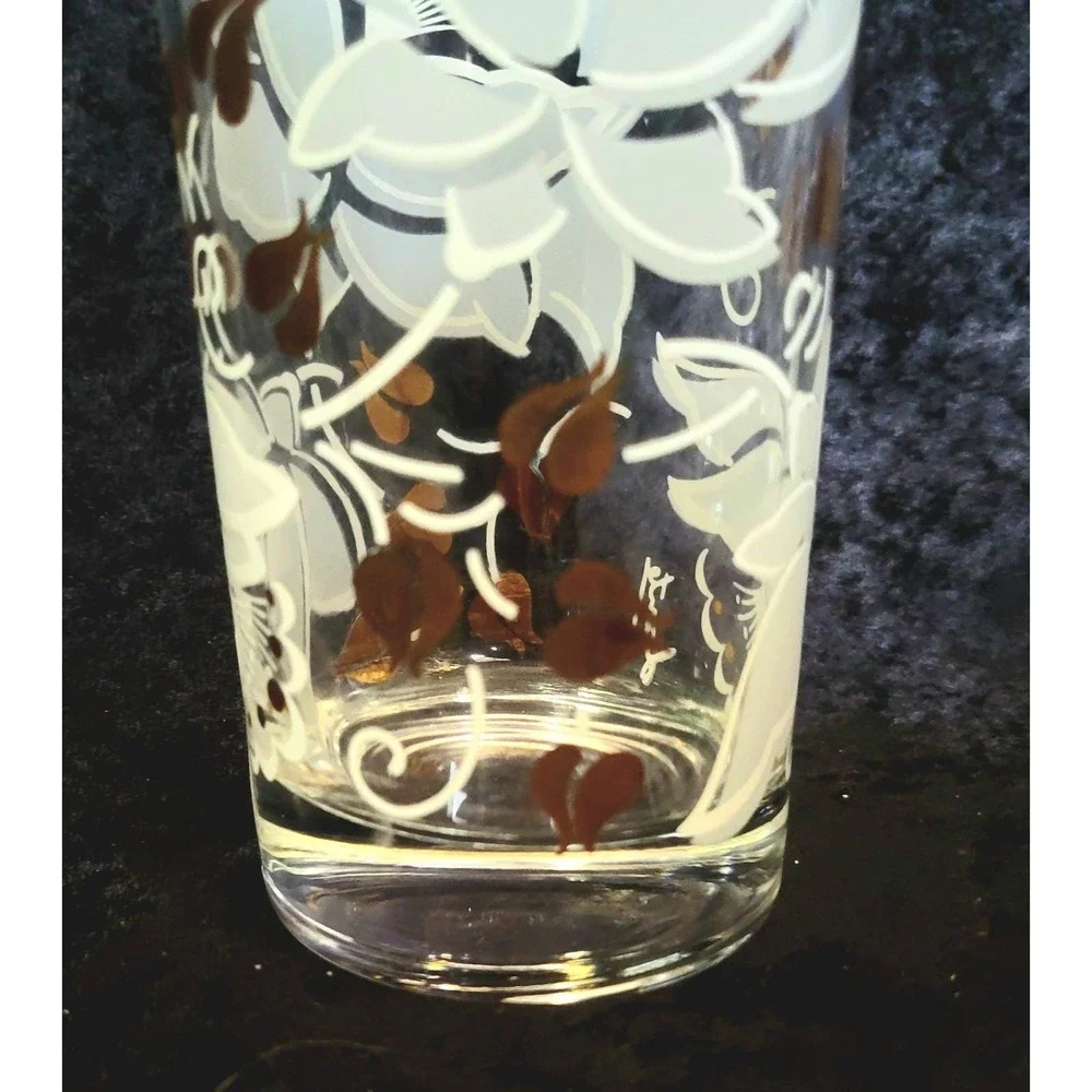 Vintage MCM White Lotus Highball Glasses Barware Gold Leaf Floral Dante Set 4